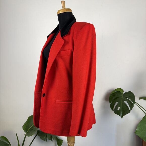 Vintage Red Wool Blazer with Black Velvet Collar, USA Made - Picture 6 of 10